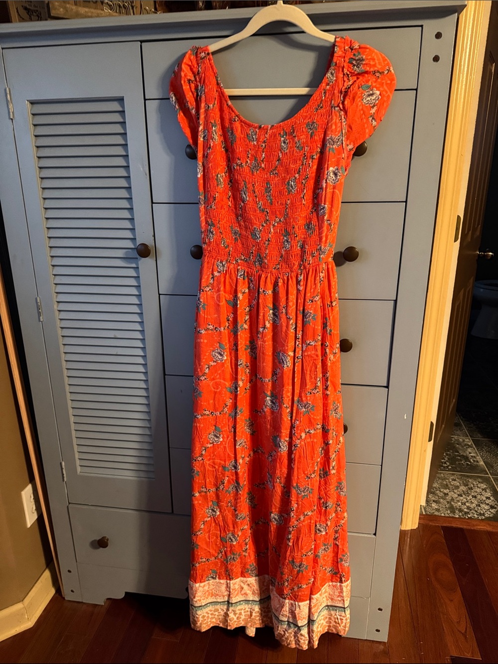 DAVI & DANI Orange Floral Maxi Dress with Smocked Bodice